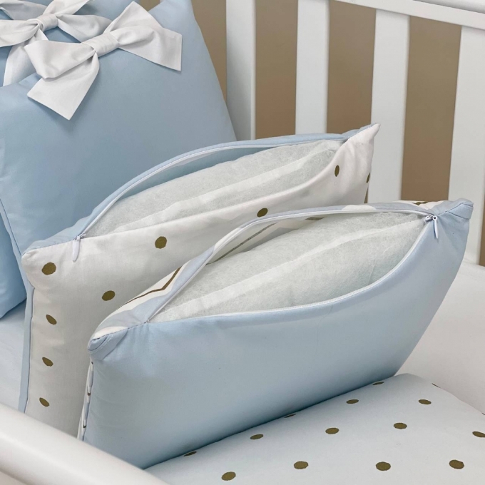 Set lenjerie patut bebe 7 piese Dots albastru (12)
